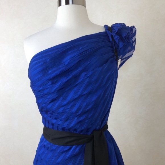 Vintage Bebe Y2K Royal Blue One Shoulder Silk Top S - Picture 2 of 7